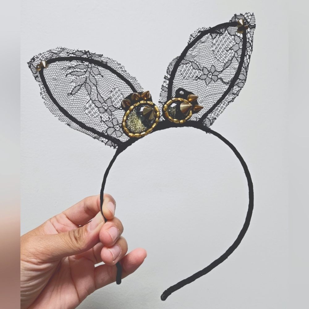 Alloy Rhinestone Lace crooked rabbit ears Women Hairband